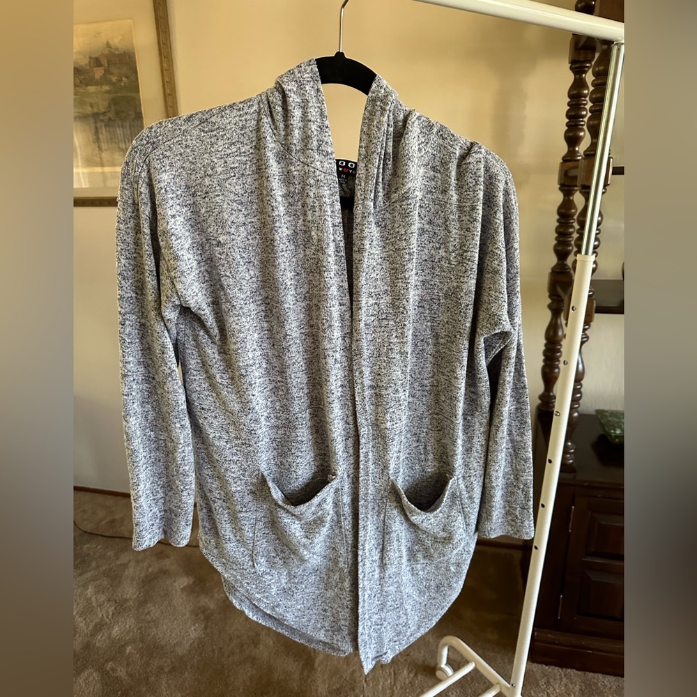 Hooded cardigan sweater, Heather blue with pockets